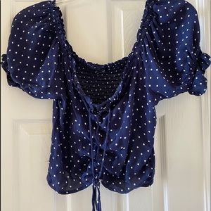 navy polka dot blouse
